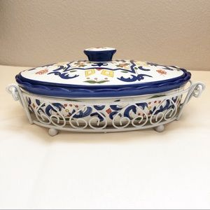 Temp- tations Ceramic Bowl Tray With Wire Holder
